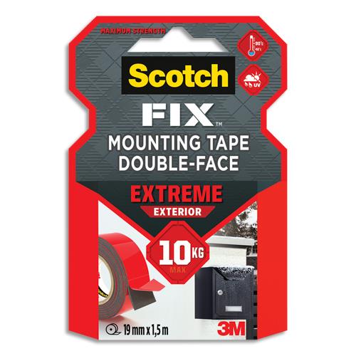 SCOTCH Ruban de fixation Extra fort 19mm x 1,5m pour usages intérieur et extérieur