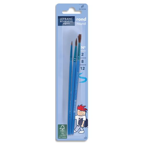 LEFRANC BOURGEOIS Blister de 3 pinceaux Poil de Poney n° 2 + n°8 + n°12