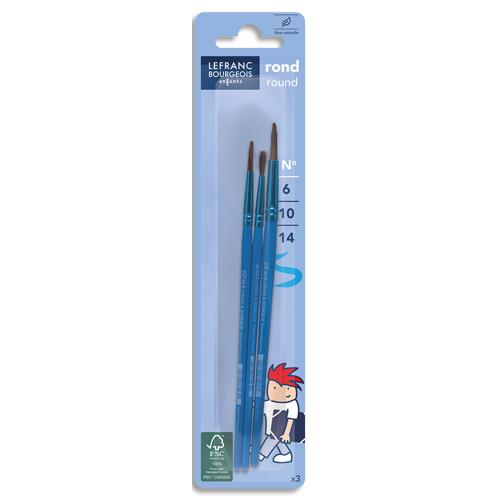 LEFRANC BOURGEOIS Blister de 3 pinceaux Poil de Poney n° 6 + n°10 + n°14