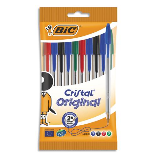 BIC Cristal Original Stylos-Bille Pointe Moyenne (1,0 mm) - Couleurs Assorties, Pochette de 10