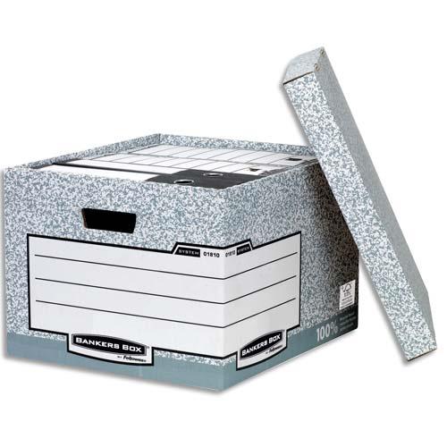 BANKERS BOX Caisse standard L33,3xh28,5xp39cm, montage automatique, carton recyclé Gris/Blanc