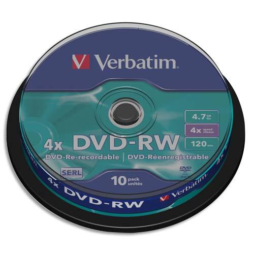 VERBATIM Tour de 10 DVD-RW 4.7GB 4x (dont taxe copie privée de 9,00 €)
