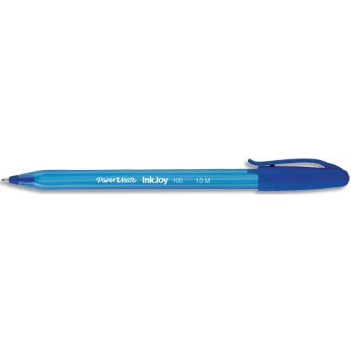 PAPERMATE Stylo bille à capuchon, pointe moyenne, corps triangulaire plastique couleur, encre ULV Bleue.
