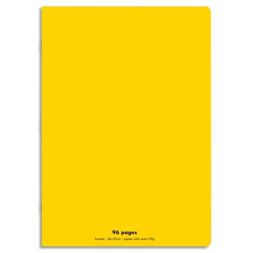 CONQUERANT C9 Cahier piqûre 24x32cm 96 pages 90g grands carreaux Seyès. Couverture polypropylène Jaune