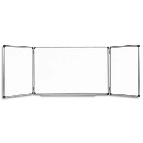 BI-OFFICE Tableau triptyque Blanc laqué, magnétique effaçable à sec, repose-stylos - Format L240 x H90 cm (dont eco-taxe mobilier de 0,96 €)