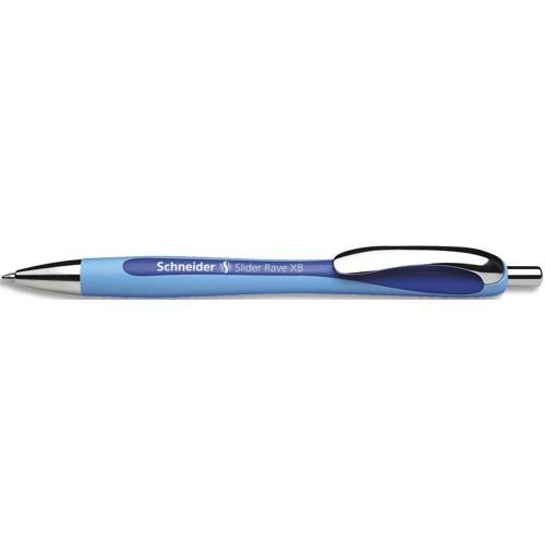 SCHNEIDER Stylo bille SLIDER RAVE rétractable et rechargeable, pointe extra-large, encre indélébile Bleu.