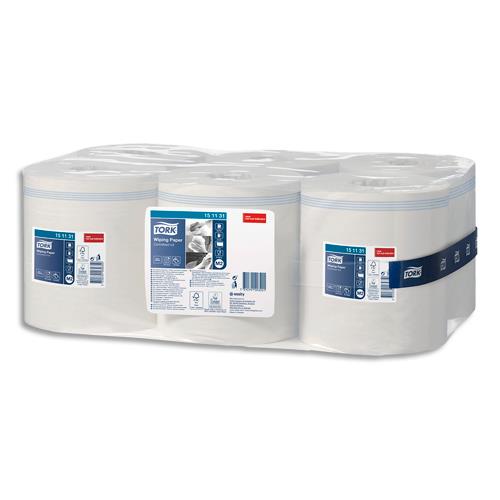 TORK Lot de 6 Bobines papier d'essuyage Plus à dévidage central M2 275 mètres, non prédécoupé Blanc