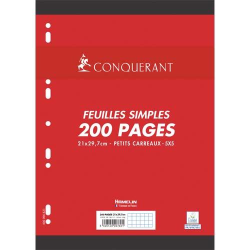 CONQUERANT C7 Feuillets mobiles 21x29,7cm 200 pages petits carreaux Blancs 90g. Sous sachet
