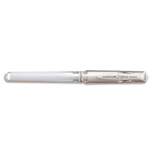 UNI-BALL Stylo bille pointe large encre gel Blanche SIGNO BROAD, corps avec grip +capuchon UNI-BALL