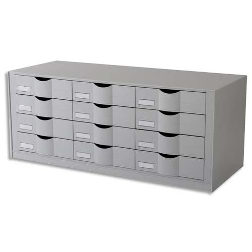 PAPERFLOW Bloc classeur à 12 tiroirs pour documents 24 x 32 cm - Dimensions L81,3 x H32,9 x P34,2 cm Gris (dont eco-taxe mobilier de 1,46 €)