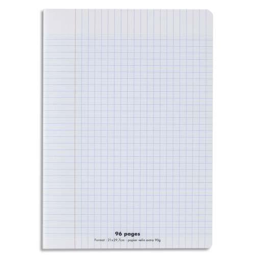 CONQUERANT C9 Cahier piqûre 17x22cm 96 pages 90g grands carreaux Seyès. Couverture polypropylène incolore