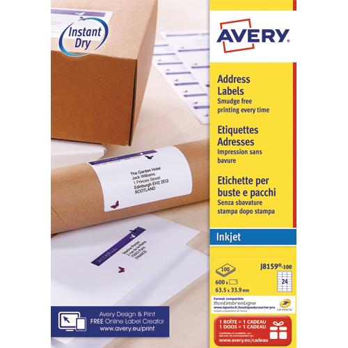 AVERY Boîte de 2400 étiquettes Jet d'encre format 63.5x33,9mm