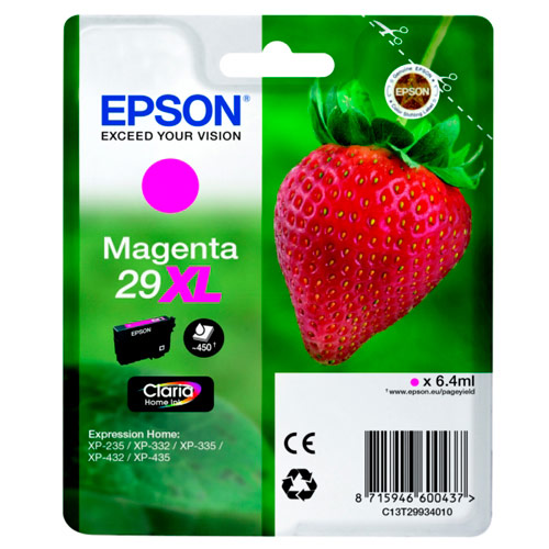 EPSON Cartouche Jet d'Encre Claria Home Magenta XL ''Fraise'' 29 (T2993) - C13T29934012 (dont eco-taxe de 0,01 €)