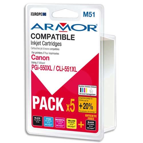 ARMOR Pack de 5 cartouches Jet d'encre CANON PGI550XL/551XL B10281R1 (dont eco-taxe de 0,10 €)