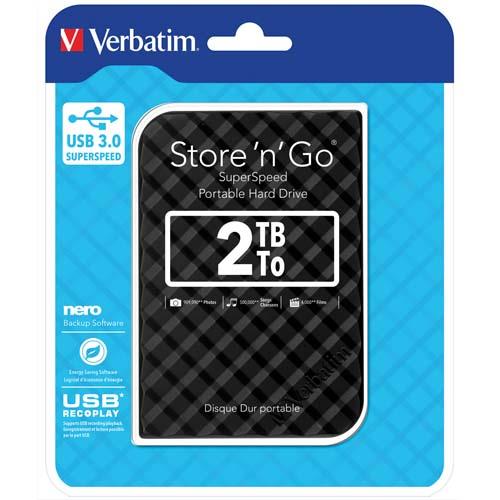 VERBATIM Disque dur 2,5'' USB 3.0 Store'N'Go Style 2To Noir 53195 (dont eco-taxe de 0,05 €) (dont taxe copie privée de 6,00 €)