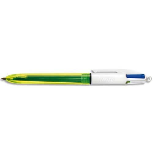 BIC Stylo bille 4 couleurs rétractables Fluo. Pointe Moyenne x3 (1,0 mm) + pointe fluo (1,6 mm)