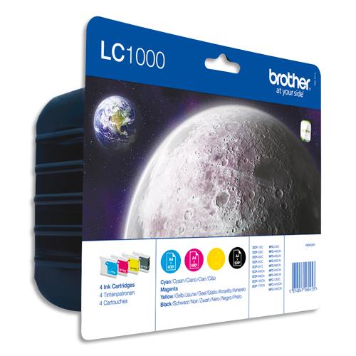 BROTHER Paquet de 4 cartouches 1 Noire + 1 Cyan + 1 Magenta + 1 Jaune LC1000VALBP (dont eco-taxe de 0,05 €)