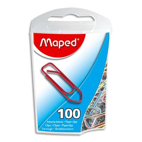 MAPED Boîte de 100 trombonnes en acier laqué 25 mm coloris assortis