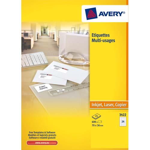 AVERY Boîte de 2400 étiquettes Blanches multi usages 70x35mm - pour Laser. Jet d'encre et copieur