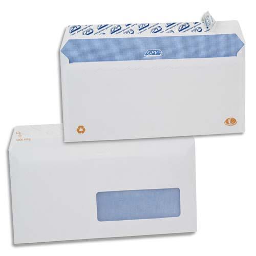 GPV Boîte de 500 enveloppes DL 110x220mm Blanches auto-adhésives fenêtre 45x100 NF & PEFC 90g