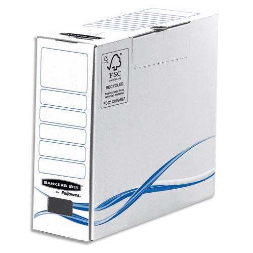 BANKERS BOX Boîte archives dos de 8cm BASIQUE, montage manuel, en carton Blanc/Bleu