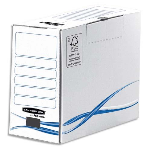 BANKERS BOX Boîte archives dos de 15cm BASIQUE, montage manuel, en carton Blanc/Bleu