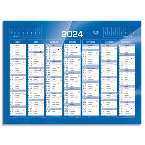 QUO VADIS Calendrier 7 mois par face avec vacances scolaires en haut, format 13,5 x 18 cm Bleu