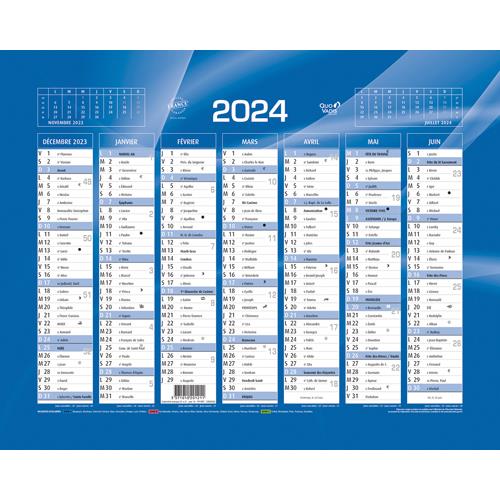 QUO VADIS Calendrier 7 mois par face avec vacances scolaires en haut, format 21 x 27 cm Bleu