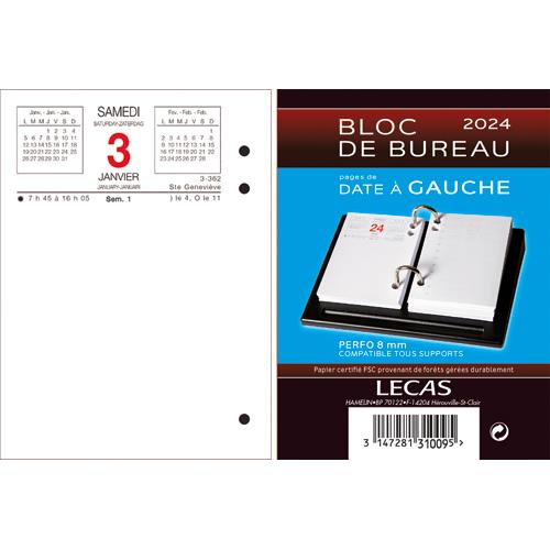 LECAS Bloc éphéméride date à gauche, 1 jour par page + note à droite, 8,5x11,5cm