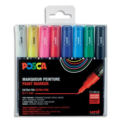 POSCA Pochette de 8 marqueurs POSCA. Pointe conique extra fine 0,7-1mm. Coloris assortis