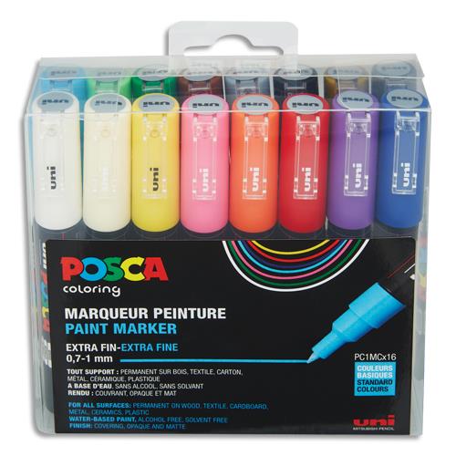 POSCA Pochette de 16 marqueurs POSCA. Pointe conique extra fine 0,7-1mm. Coloris assortis