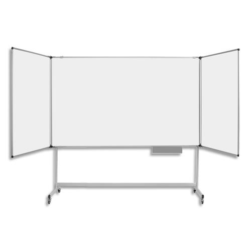 BI-OFFICE Tableau triptyque émaillé mobile. Dimensions 150x100cm fermé/ 300x100cm ouvert. Coloris blanc(dont eco-taxe mobilier de 1,92 €)