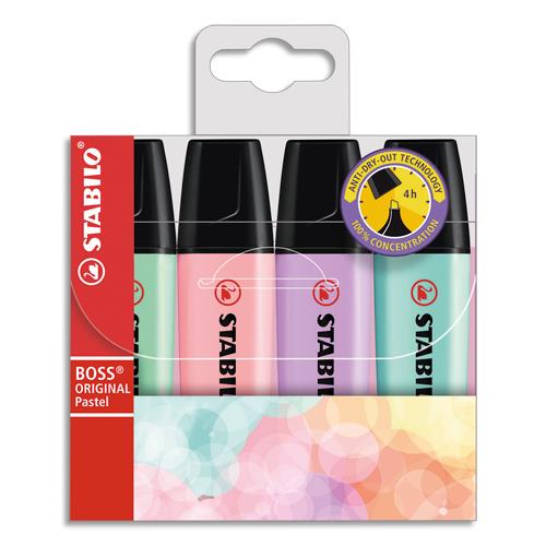 STABILO BOSS ORIGINAL Pastel - Pochette de 4 surligneurs pastel - Rose/Lilas/Turquoise/Menthe C79905
