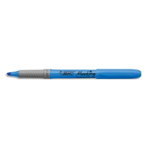 BIC Surligneur HIGHLIGHTER grip. Corps plastique/grip caoutchouc. Pointe biseautée moyenne . Coloris bleu