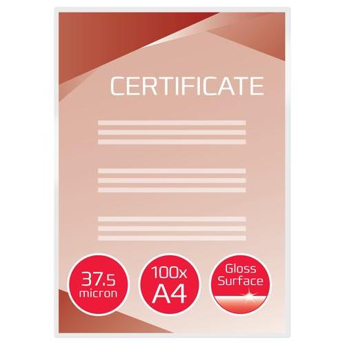 GBC Paquet de 100 Pochettes de plastification GBC A4, 2 x 37,5 microns, brillantes 3745103