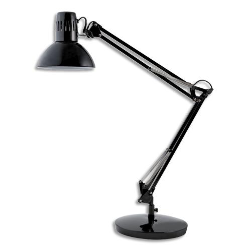 ALBA Lampe Architecte noire. Double bras. Socle lesté, pince ou fixation murale. Livrée sans ampoule. (dont eco-taxe de 0,71 €)