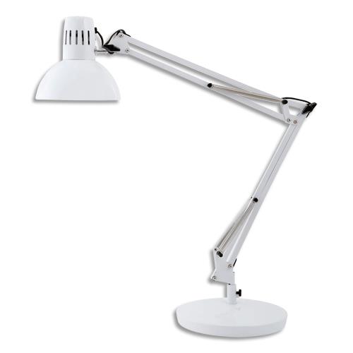 ALBA Lampe Architecte blanche. Double bras. Socle lesté, pince ou fixation murale. Livrée sans ampoule. (dont eco-taxe de 0,71 €)
