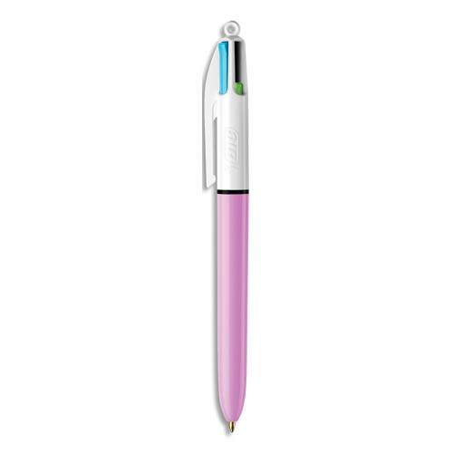 BIC Stylo bille 4 couleurs rétractables Fun. Pointe Moyenne (1,0 mm). Corps Lilas. Encres Fantaisie