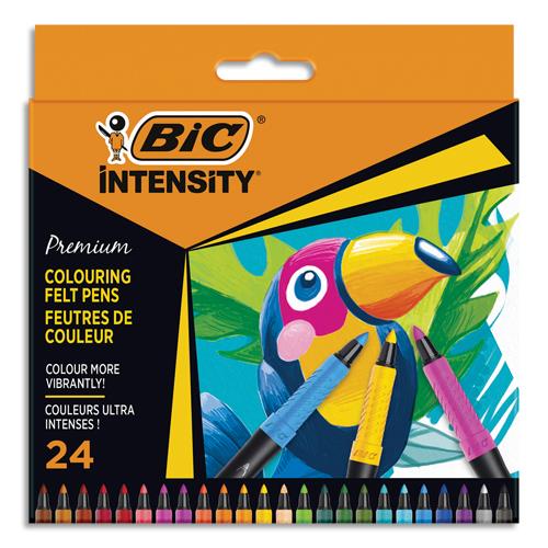 BIC Etui de 24 feutres de coloriage Intensity premium. Grip caoutchouc. Couleurs assorties.