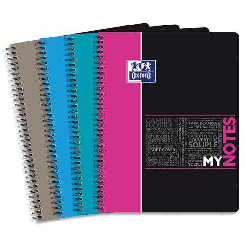 OXFORD Cahier MyNotes spirale 160 pages 90g couverture polypropylène Seyès format A4+. Coloris assortis