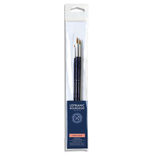 LEFRANC BOURGEOIS Assortiment de 3 pinceaux synthétiques ronds (N° 2/6/10) MANCHE long