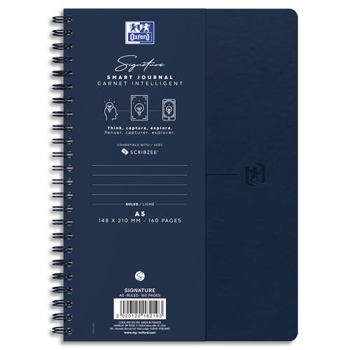 OXFORD Carnet SIGNATURE format A5 couverture souple à spirale 160 pages lignées 7mm. Coloris bleu