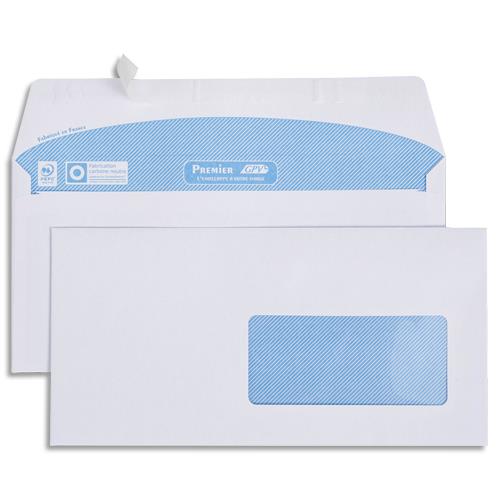 GPV Boîte de 500 enveloppes imprimables velin Blanc 80g DL 110x220mm auto-adhésives avec fenêtre 45x100mm