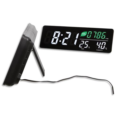 ALBA Horloge LED murale ou posée. Capteur CO2, température humidité Dim L 37,5 x l 13,5 x Ep 3,8 cm Noire (dont eco-taxe de 0,11 €)