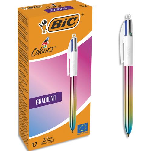 BIC Stylo bille 4 couleurs rétractable Irisé. Pointe Moyenne (1,0 mm) - Corps effet métallisé nuancé