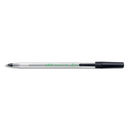 BIC Boîte de 60 stylos billes Round Stic ECOlutions 74% de matériaux recyclés. Pointe 1,0mm. Encre noire