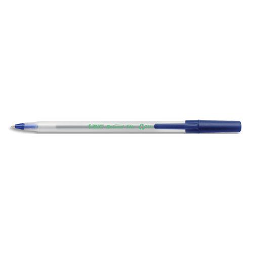 BIC Boîte de 60 stylos billes Round Stic ECOlutions 74% de matériaux recyclés. Pointe 1,0mm. Encre bleue