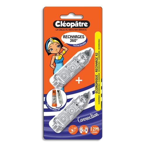 CLEOPATRE Blister de 2 recharges pour roller de correction Effac'encre 360 °. Dim ruban 6m x 5mm