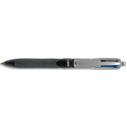 BIC Stylo bille 4 couleurs rétractables Grip Pro. Pointe Moyenne (1,0 mm). Corps Noir