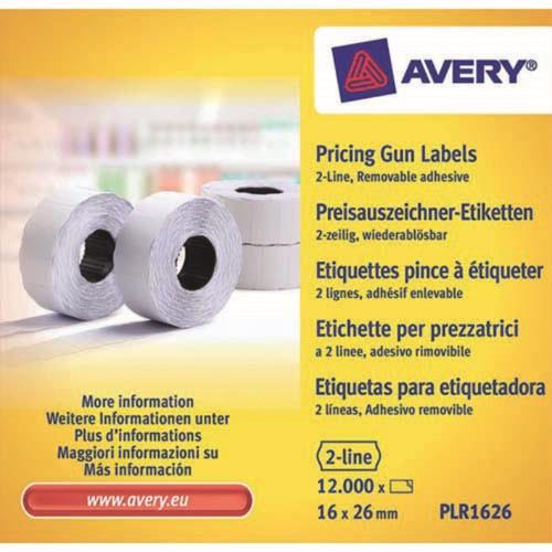 AVERY Boîte 10 rouleaux de 1200 étiquettes 2 lignes (10+ 8 caractères) Blanches adhésif amovible PLR1626